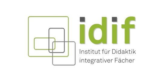 Logo IDIF Im linken bereich sind je zwei grüne und zwei dunkelgraue, leicht abgerundete Vierecke, die ineinander verschränkt sind. Daneben steht in grünen, fetten Kleinbuchstaben idif. die I-Pünktchen sind in dunkelgrau. Darunter steht über zwei Zeilen in dunkegrauer Schrift "Institut für Didaktik integrativer Fächer"